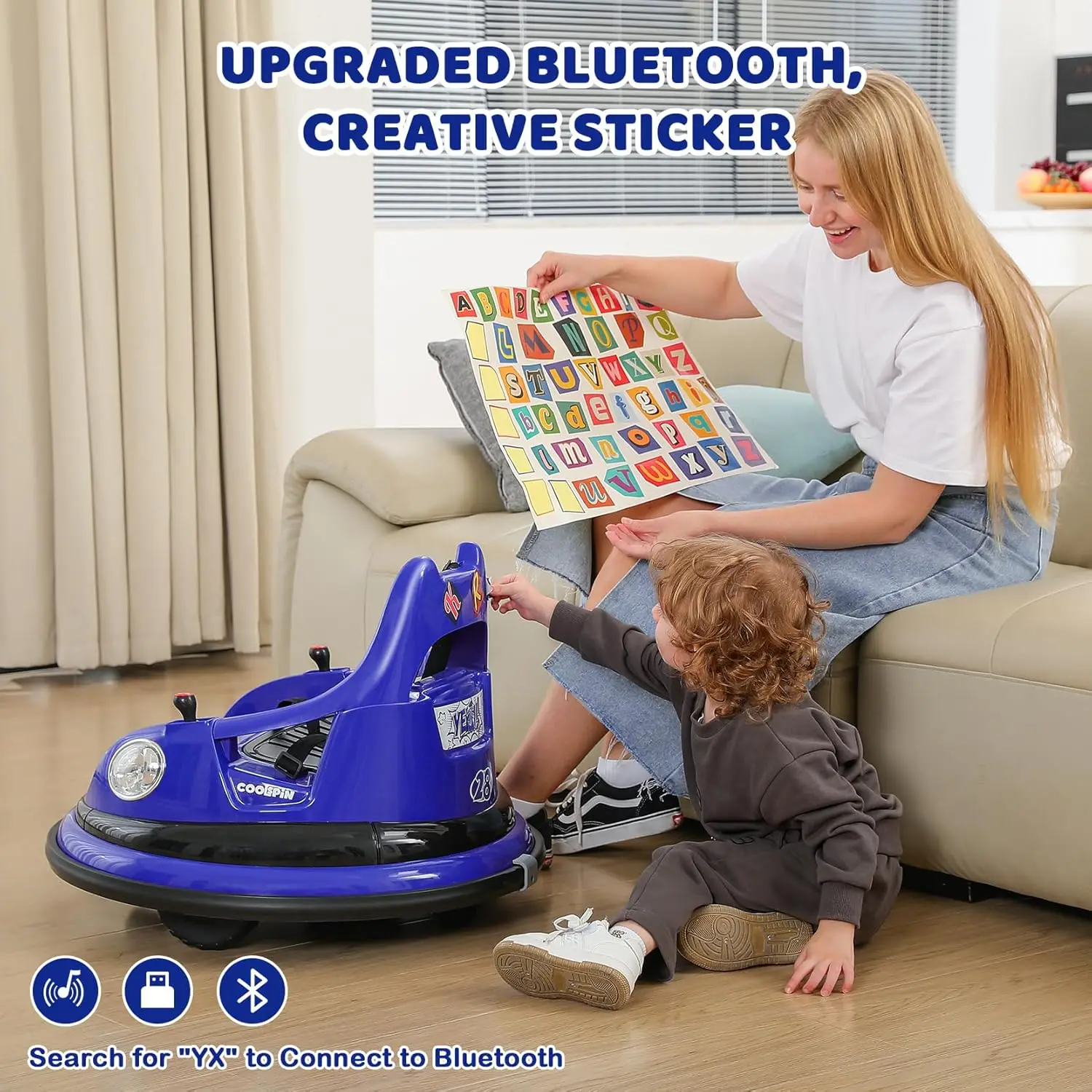 Ride on Bumper Car for Toddlers,1.9MPH Max,12V Battery Car for Kids W/Parent Remote,2-Speed,2 Driving Mode,360°Spin,Electric Bum