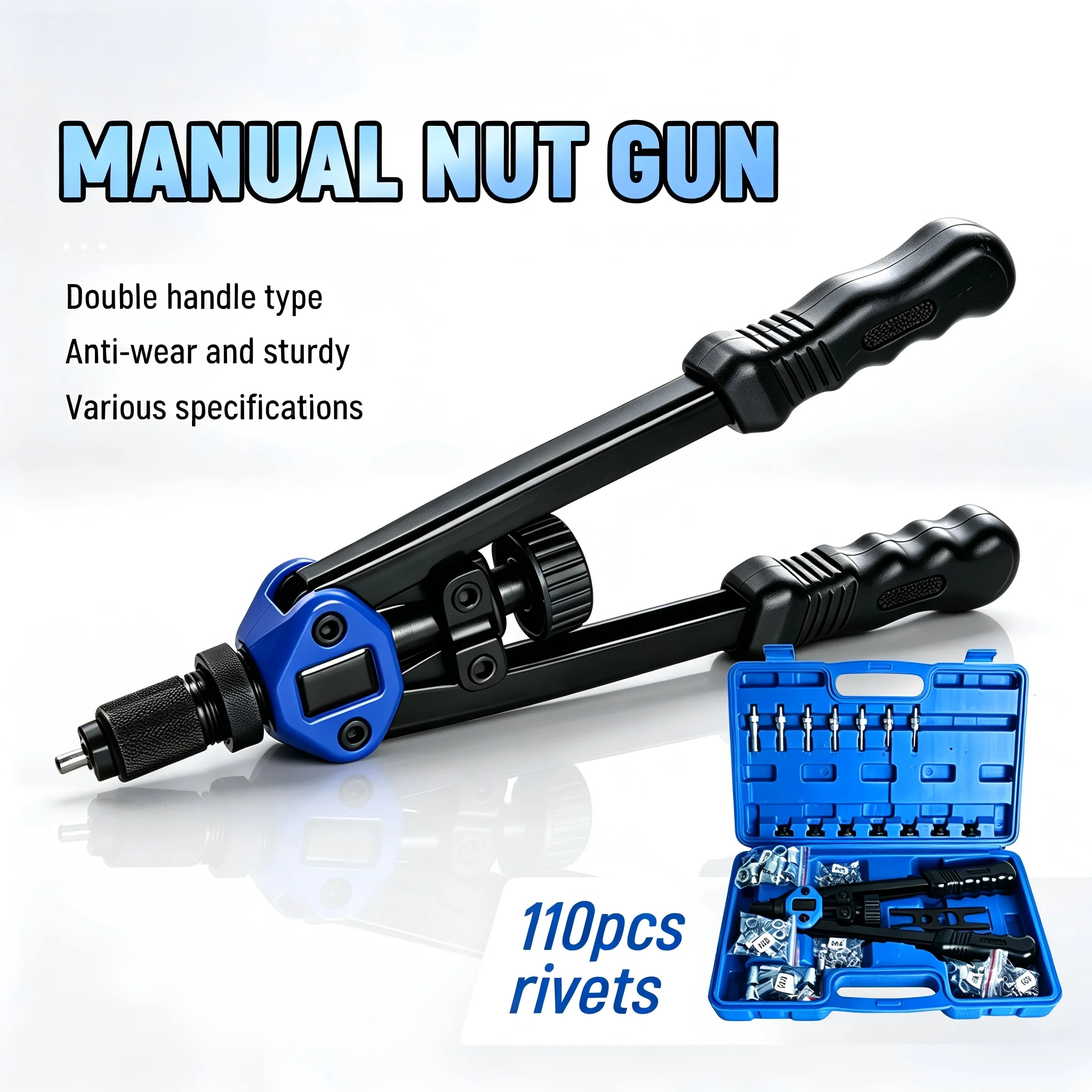 

110Pcs Rivet Nut Gun Set Double Handle Manual Riveter Tool M3 M4 M5 M6 M8 Threaded Rivnut Gun Hand Repair Tools