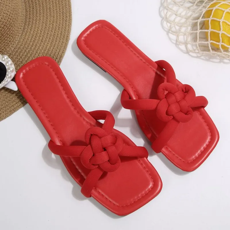 Damen Mode-Sandalen mit Blumenmuster, Eckige Zehenpartie, Sommer-Strandsandalen, Bequeme Outdoor-Schuhe, Damen-Pantoletten