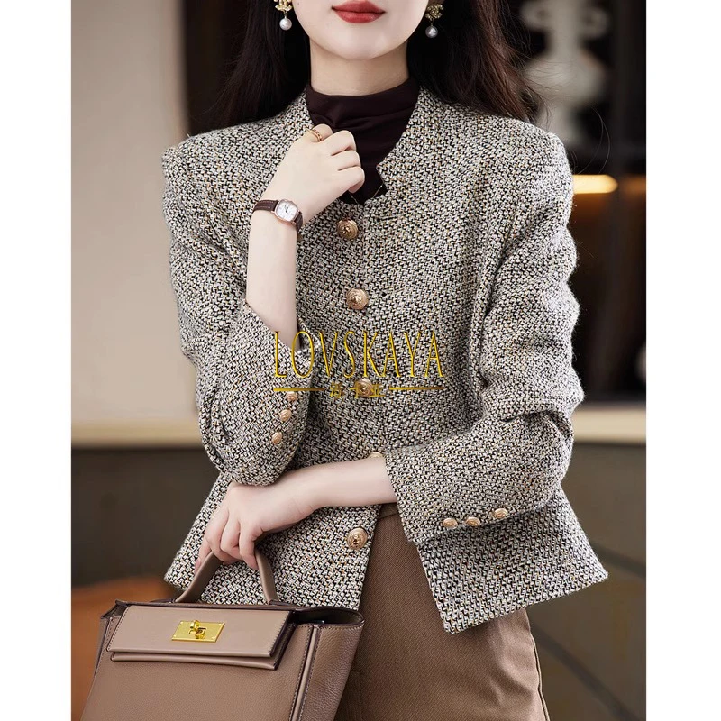 

High end feeling small stature thick floral woolen top small fragrant wind short coat female spring and autumn