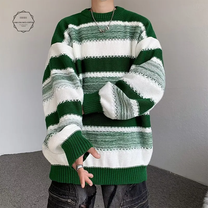 

Men's round Ne Knit Sweater Color Blo Stripes Inner Wear Base Layer Design Couple's Faion Winter Casual Loose Fit Long ...