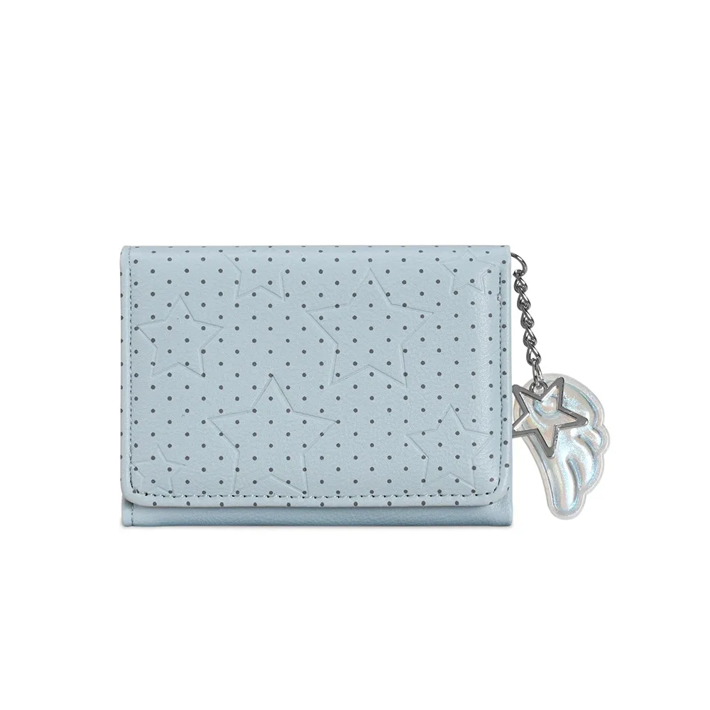 Fashion Y2K Tri-fold Wallet Star Dot Wing Pendant Coin Purse Multicolor Large Capacity Card Holder for Students