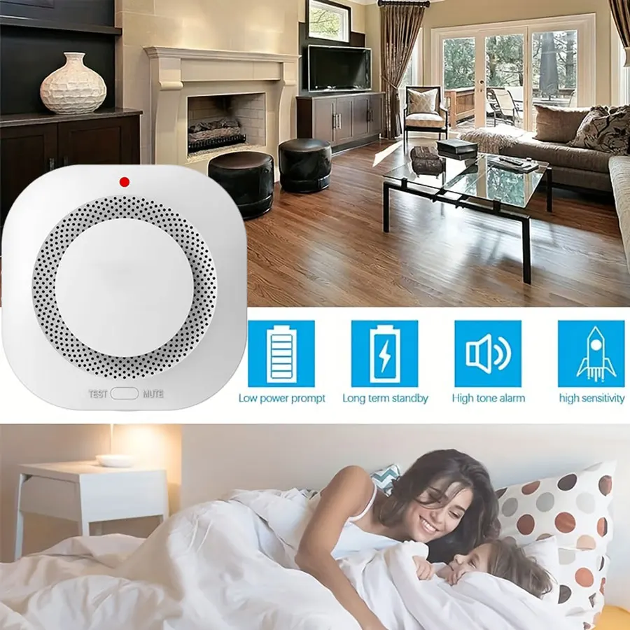 PGST Smart Standalone Wireless Smoke Detector,Fire Protection,Home Security Alarm,Sound Light Alarm,Battery Powered,for home,etc