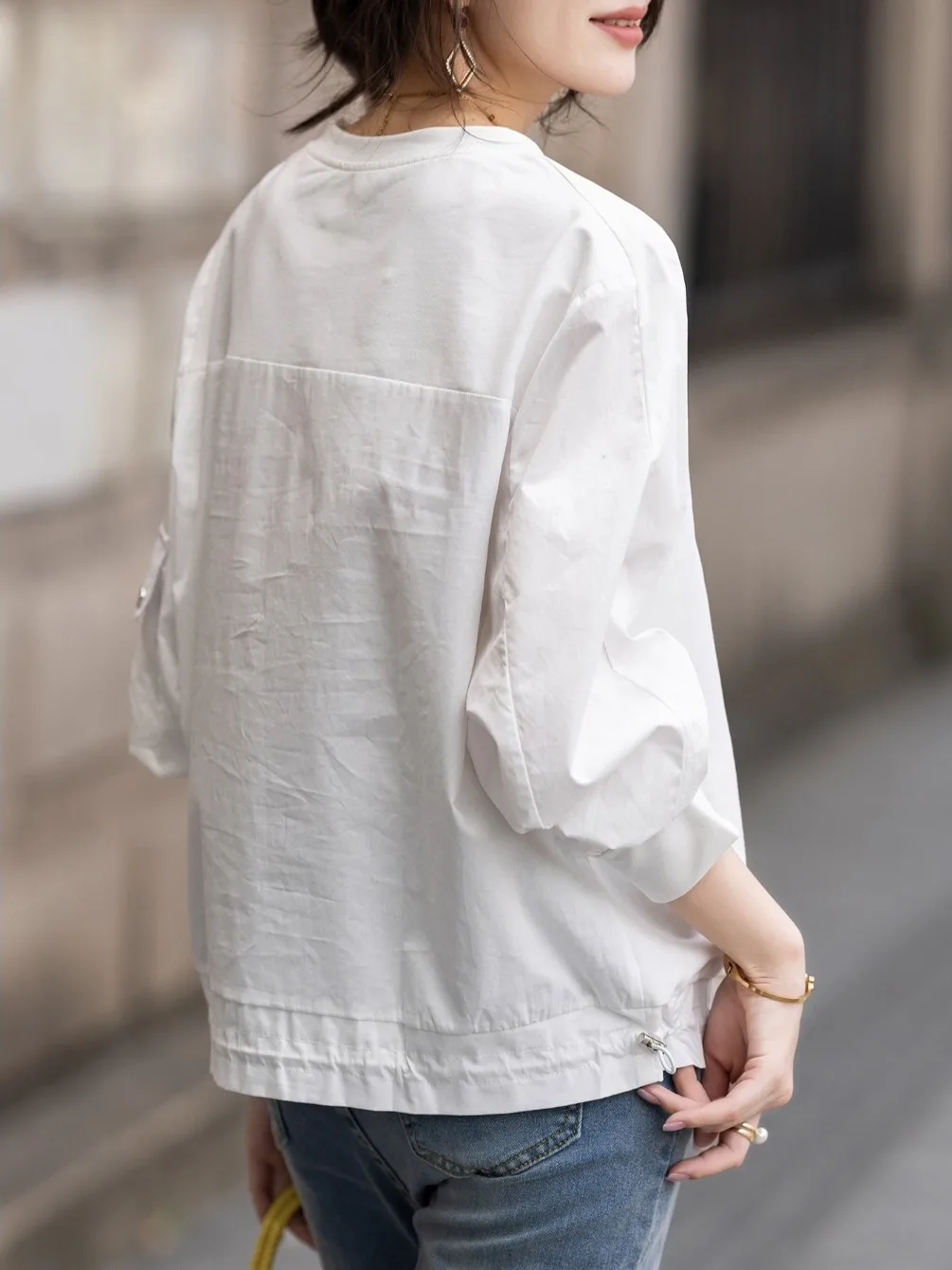 Coreano Sle oulder Lunghezza Sve round Ne Long irt Donna Faion Primavera Autunno Piccolo Design Sense Camicetta Top
