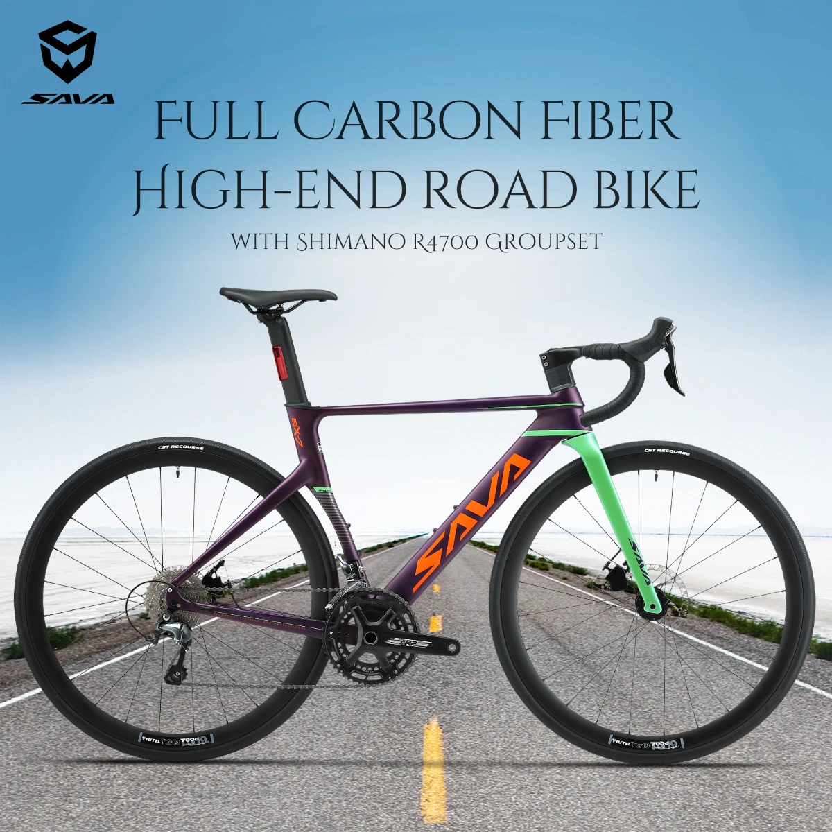 EX-7 Aluminum Road Bike with LED Safety Rear Light with SHIMAN0 TIAGRAED-R4700 20-Speed Road Bike Racer UCI+CE Approved