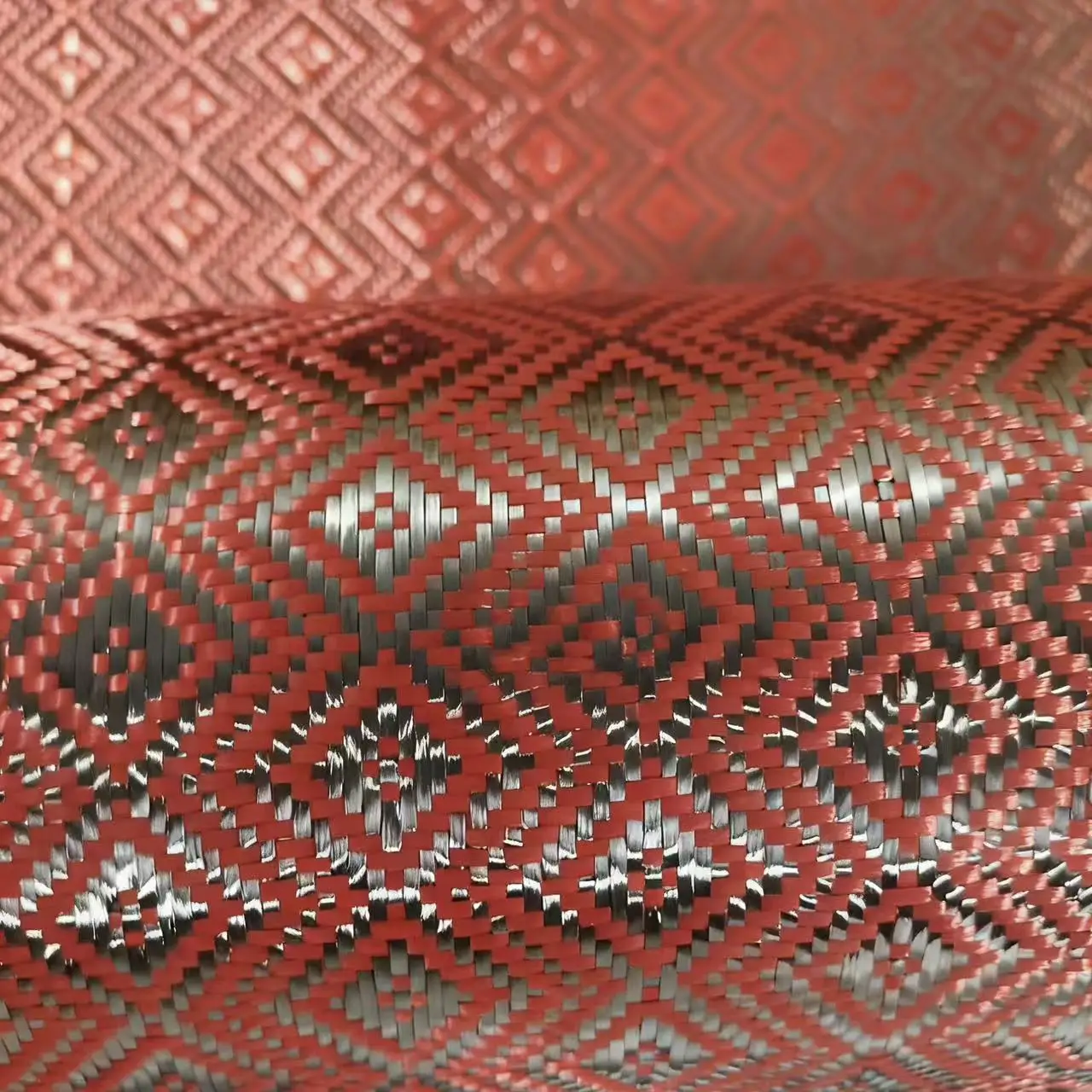 

3k 240g black and red serrated jacquard pattern modified motorcycle parts DIY surface decoration 3k carbon fiber woven fabric