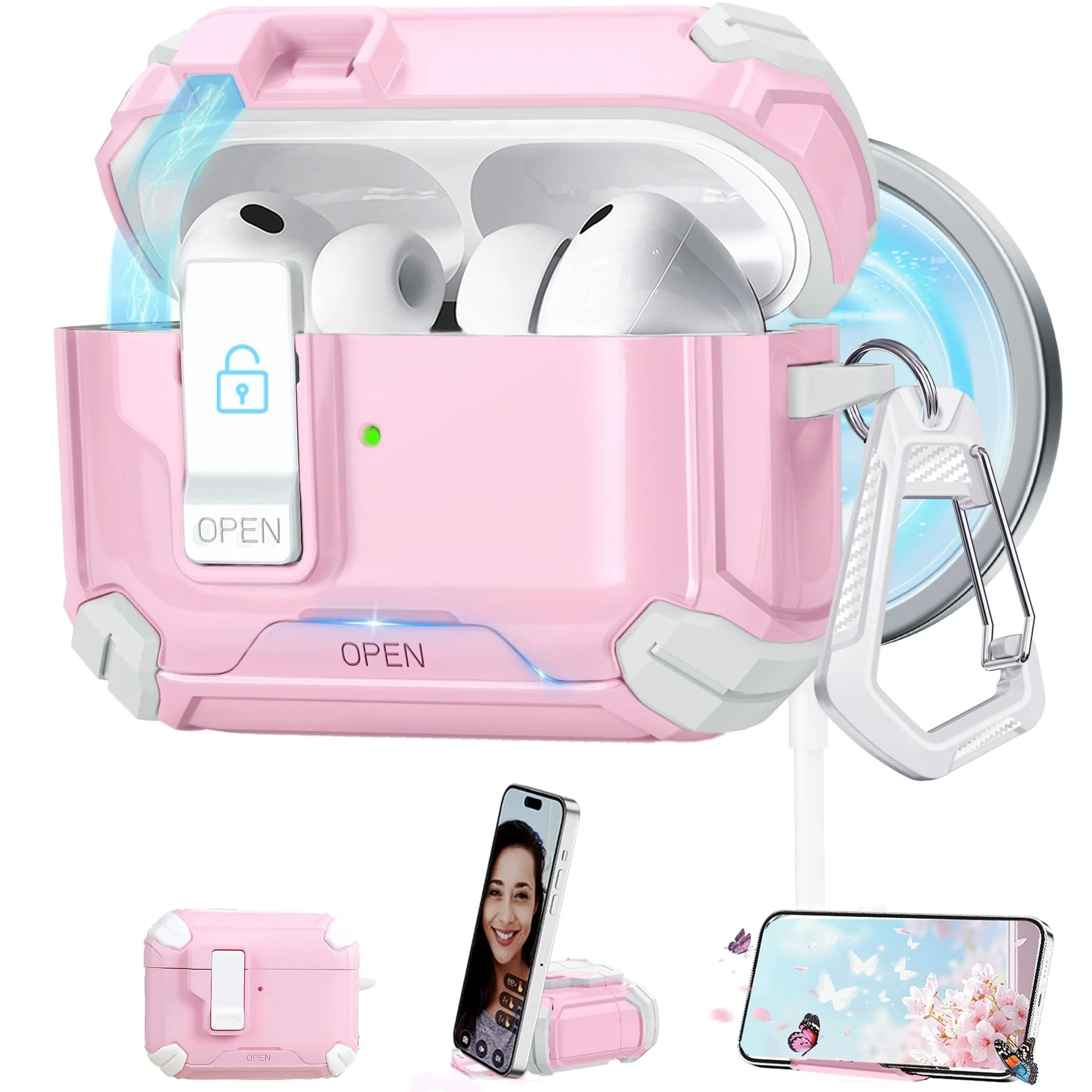 For AirPods Pro 3 Earphone Case with Phone Stand Compatible with Magsafe Magnetic Automatic Lock Case Cover for Airpods Pro 3