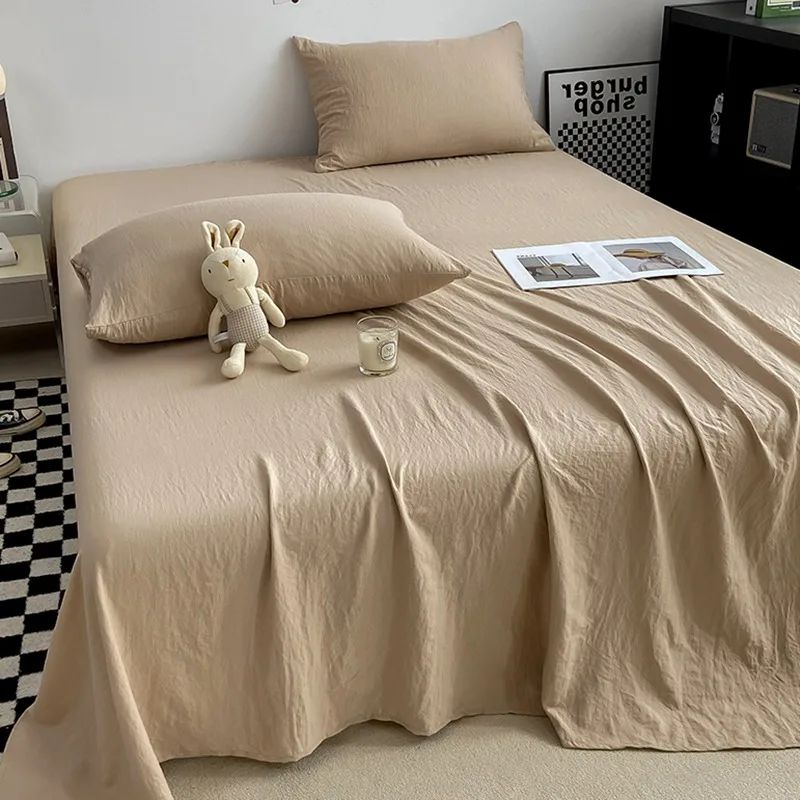 

(With Pillowcase) Solid Color Bedsheet Soft Flat Bed Sheet Home Bed Linen Sabanas Para Cama Adults Kids Room Flat Sheets