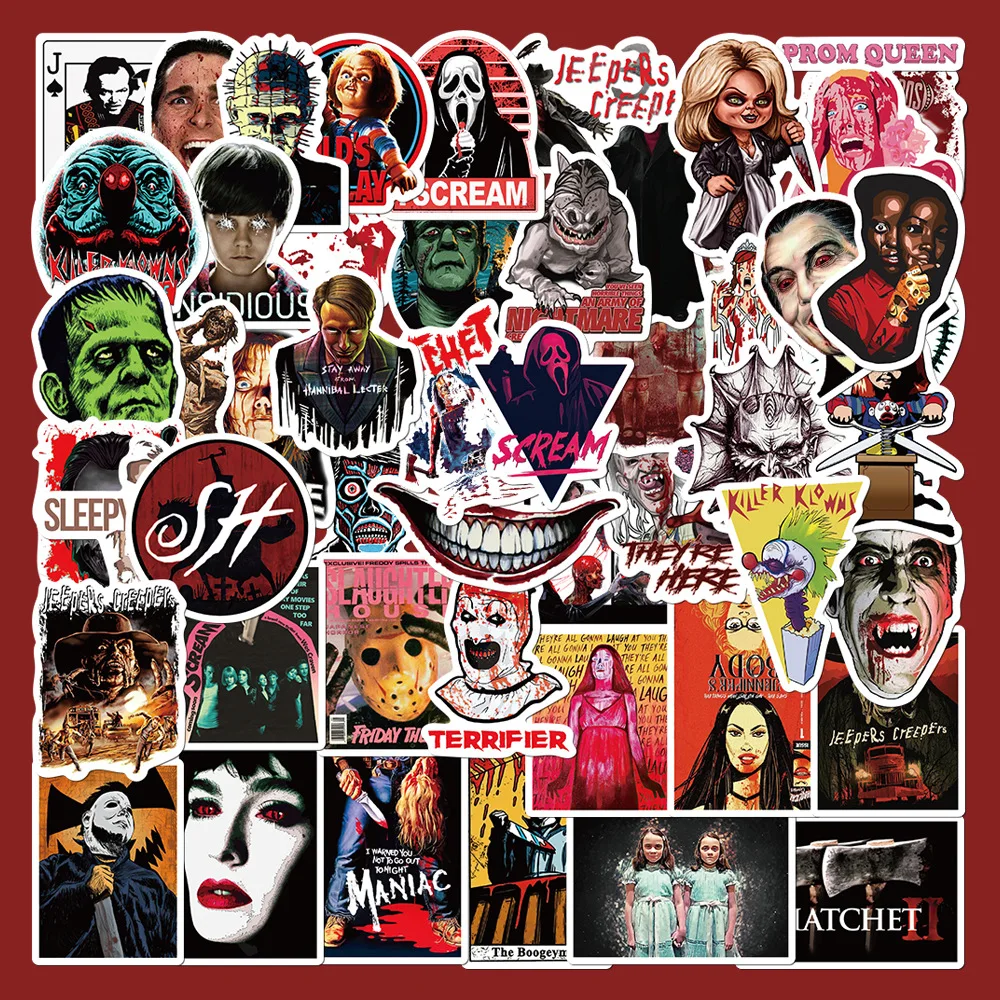 

50pcs Halloween Horror Movie Stickers for Skateboard Laptop Phone Helmet Car Motorcycle Cartoon Sticker Kids Gift