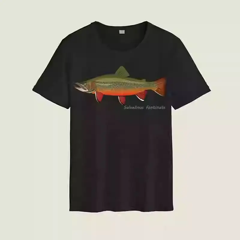 

Оригинальный дизайн, футболка с американской радужной форелью, рубашка из чистого хлопка с приманкой для рыбалки, дышащие топы с короткими рукавами и родной рыбой