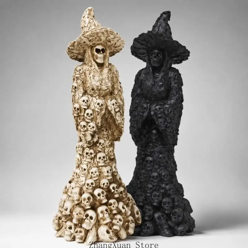 Halloween Hexe Skelett Statue Harz Gothic Desktop Dekor Figur für Kaminsims und gruselige Home Display Art 3XUF – Detail 10