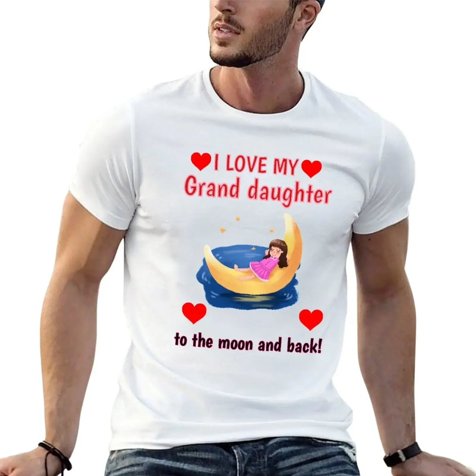 I love my grand daughter To The Moon and Back Half Little Girl T-Shirt korean fashion tops summer top baggy shirts men t shirt