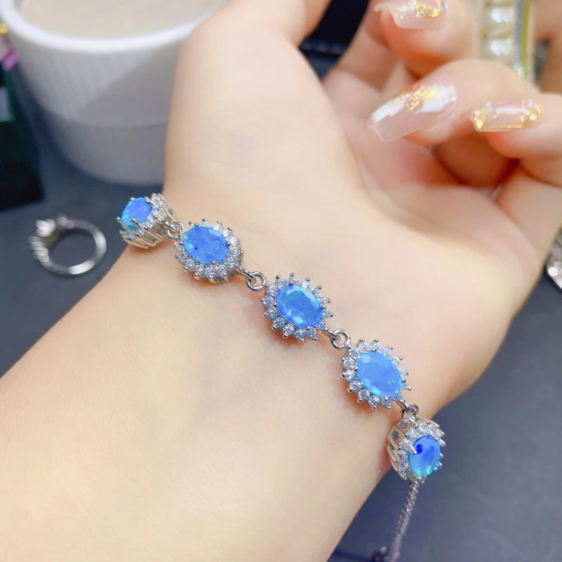 Natural Blue Opal Bracelet for women silver 925 jewelry luxury gem stones 18k gold plated free shiping items