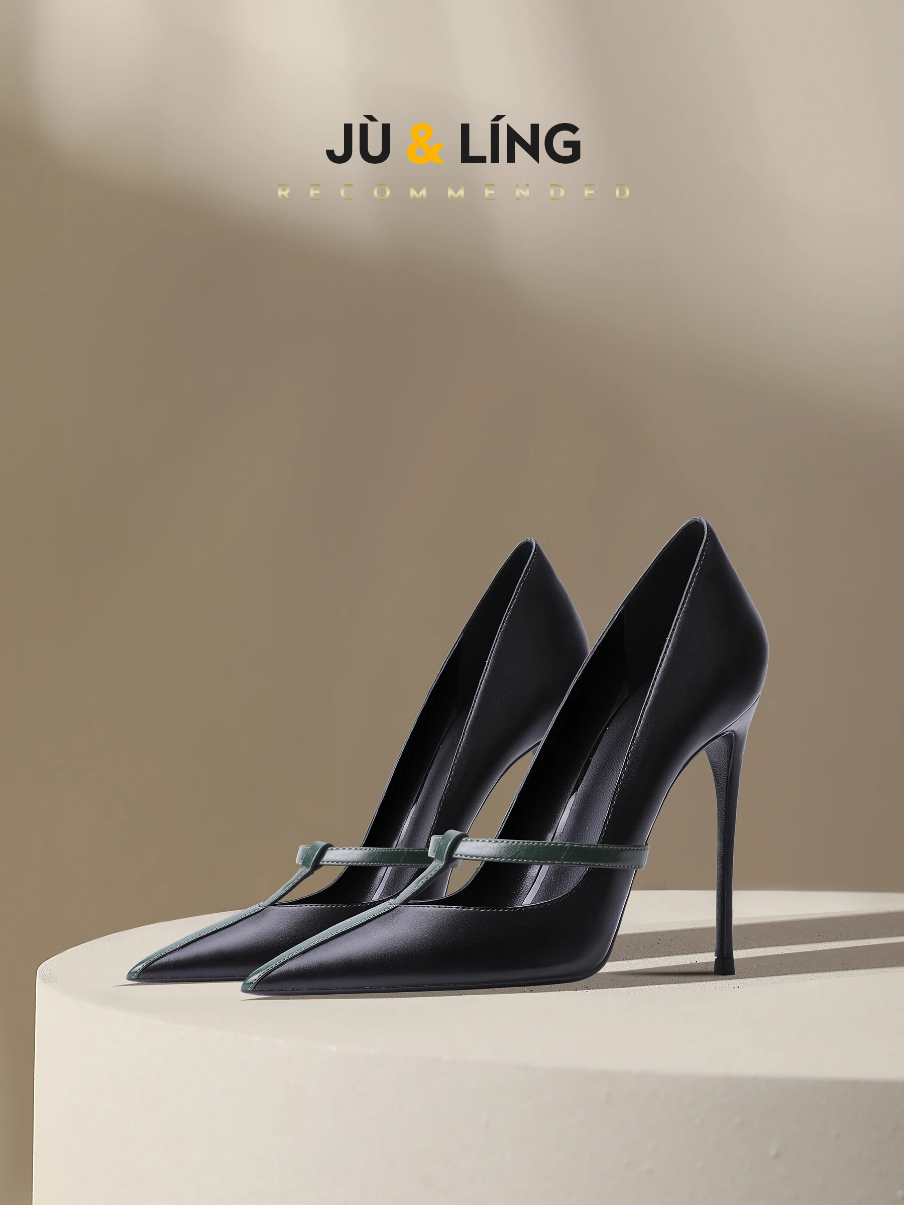 

New Style High Heels Women's Thin Heels T-shaped Straps Sexy Black Pointed Single Shoes Color blocked Splicing Single Shoes