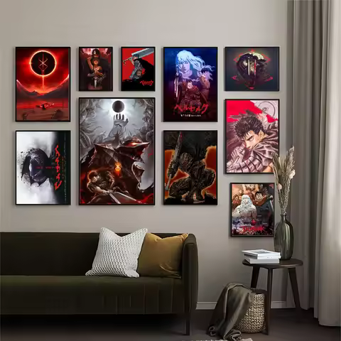 Anime B-Berserk Movie Sticky Posters Vintage Room Bar Cafe Decor Nordic Home Decor