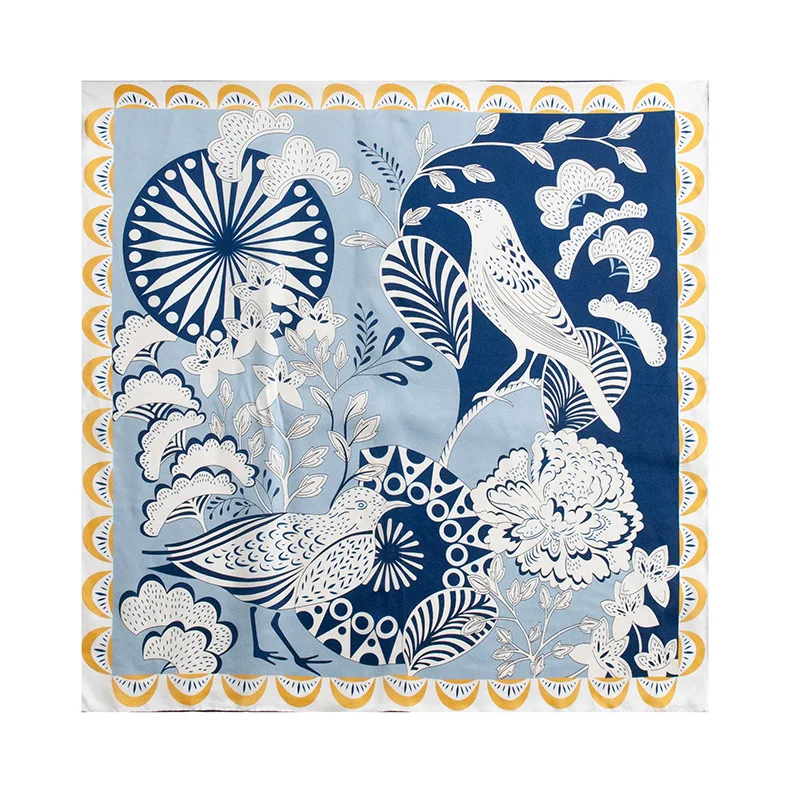 Souvenir 100% mulberry silk blue printed 90 square scarf high sense - Image 5