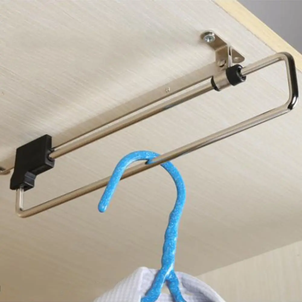 Pull Out Rail Extending Rack Iron Telescopic Clothes Rod Heavy Duty Retractable Cabinet Hanger Space Saving Sliding Bar Holder