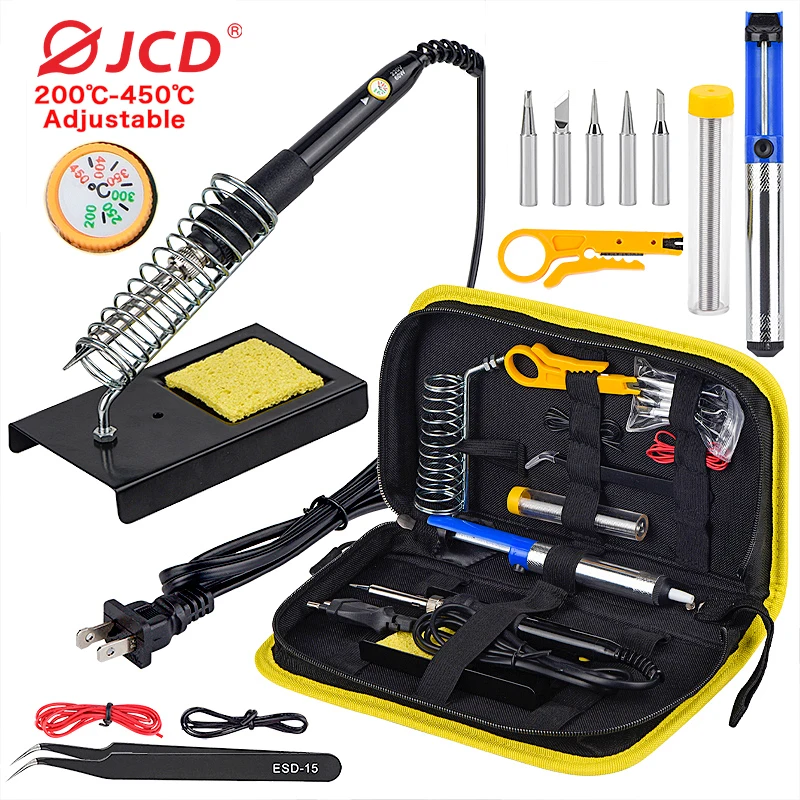 

JCD 60W Soldering Iron Kit Adjustable Temperature Electric Solder Iron Rework Station Multicolor Handle Welding Repair Tools 908