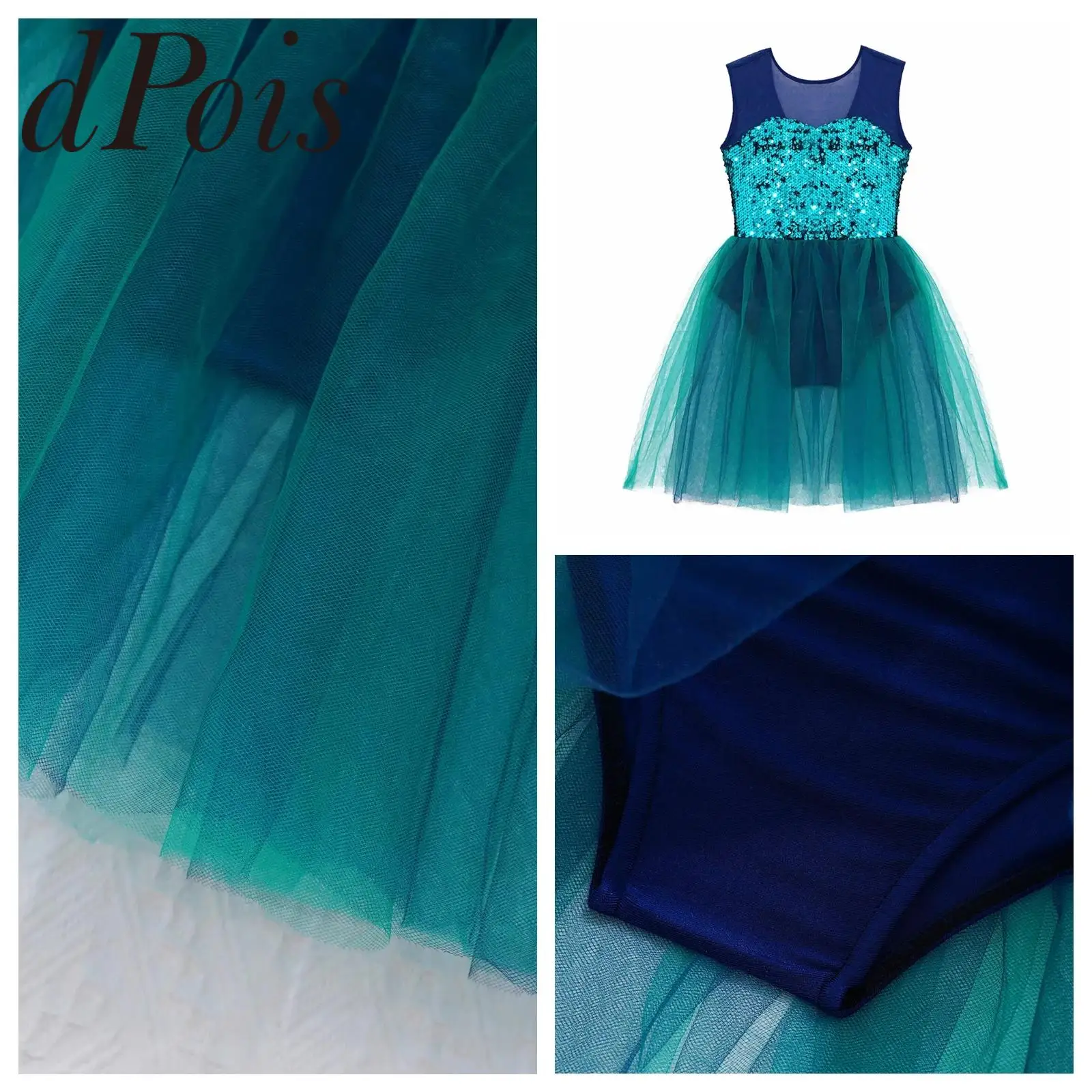 Mesh Tutu Children Skating Costume Kids Girls Shiny Sequins Ballet Dress Performance Dancewear Gymnastics Leotard Dancewear