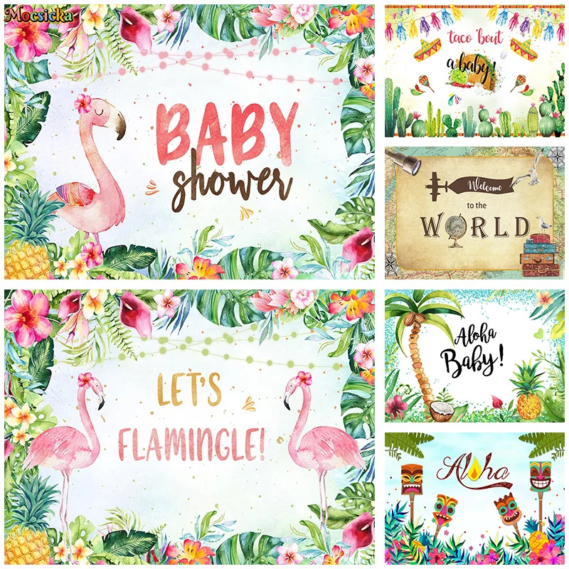 

Mocsicka Summer Photography Backdrops Baby Showers Party Flamingo Background Happy Birthday Cake Smash Photo Banner Props