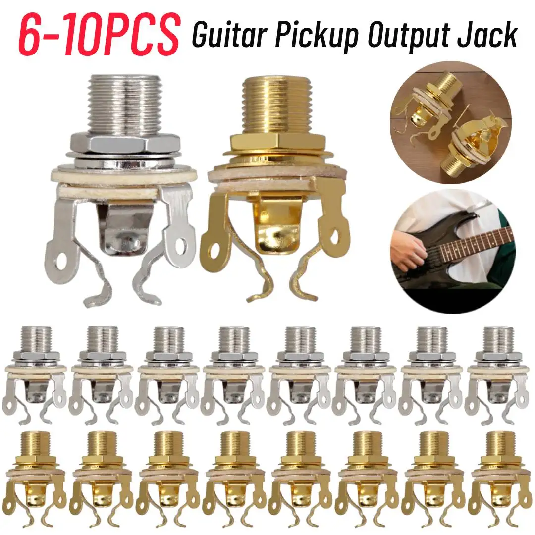 6/8/10PCS 1/4 Inch 6.35mm Guitar Pickup Output Jack Metal Guitar Stereo Socket Guitar Mono Jack Socket for Electric Guitar Bass
