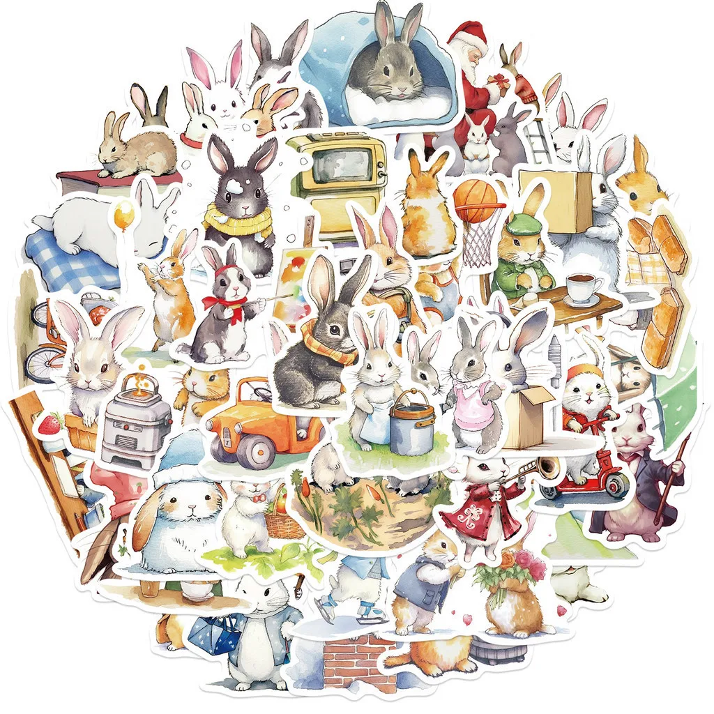 50PCS Cute Bunny Daily Life Wasserdichte Graffiti-Aufkleber für Helm Fahrrad Handkonto Federmäppchen Aufkleber LanLanStickersWorld