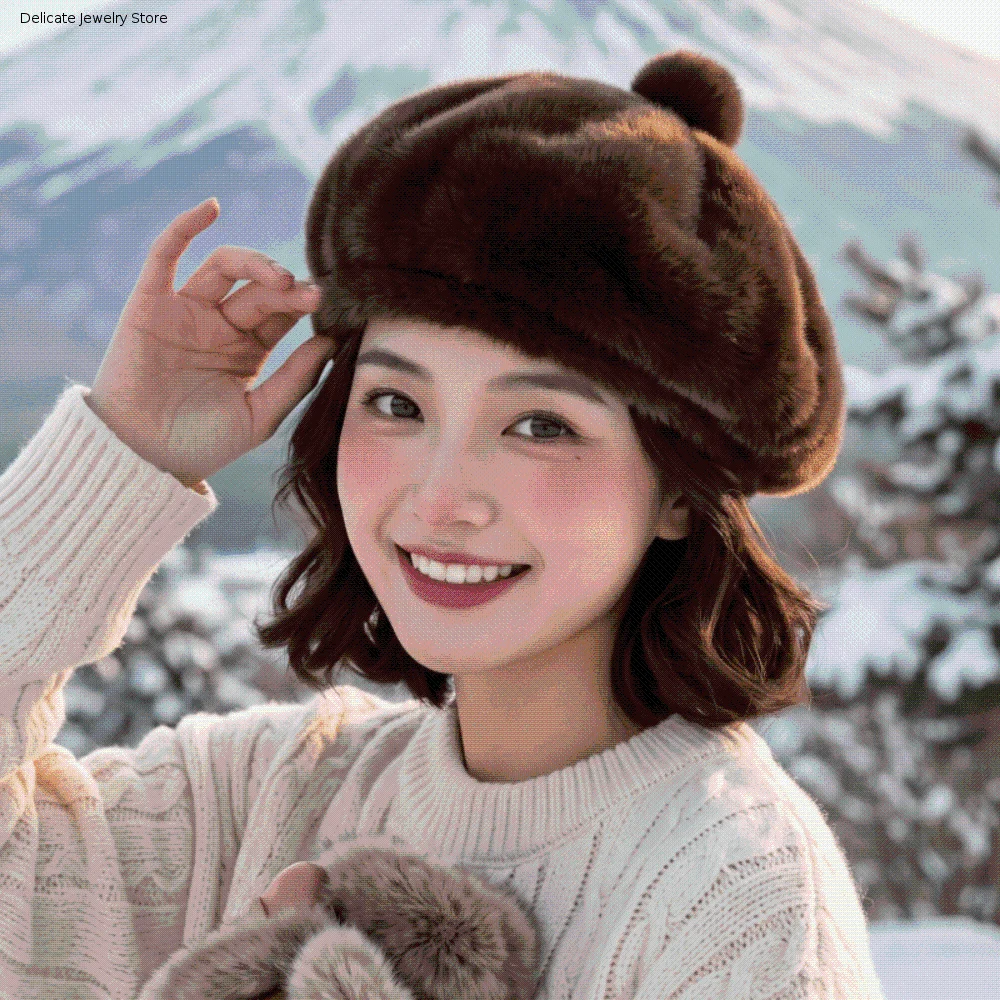 French Artist Hat Furry Faux Mink Beret Thickened Soft Pumpkin Painter Cap Luxury Thermal Plush Octagonal Cap Dating