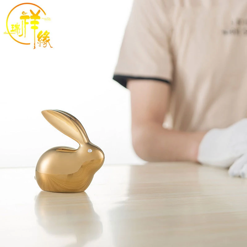 Crystal copper rabbit brass ornament craft, cute rabbit zodiac decoration, birthday and Mid-Autumn Festival gift
