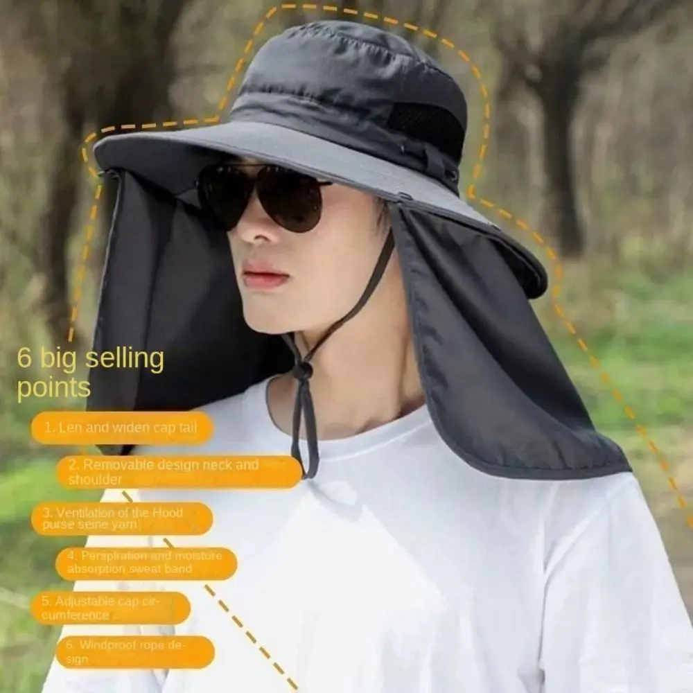 

Durable Caps Mask Set Bucket Hat Sunscreen Wide Brim Fisherman Hat Neck Flap UV Protection Sun Hat Climbing