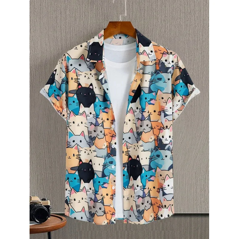 Unisex Fashion Men'S Cute Cat Print Casual Daily Wear 3D Printing Short Sleeve Shirt Fashion Hawaiian Shirts For Men Harajuku