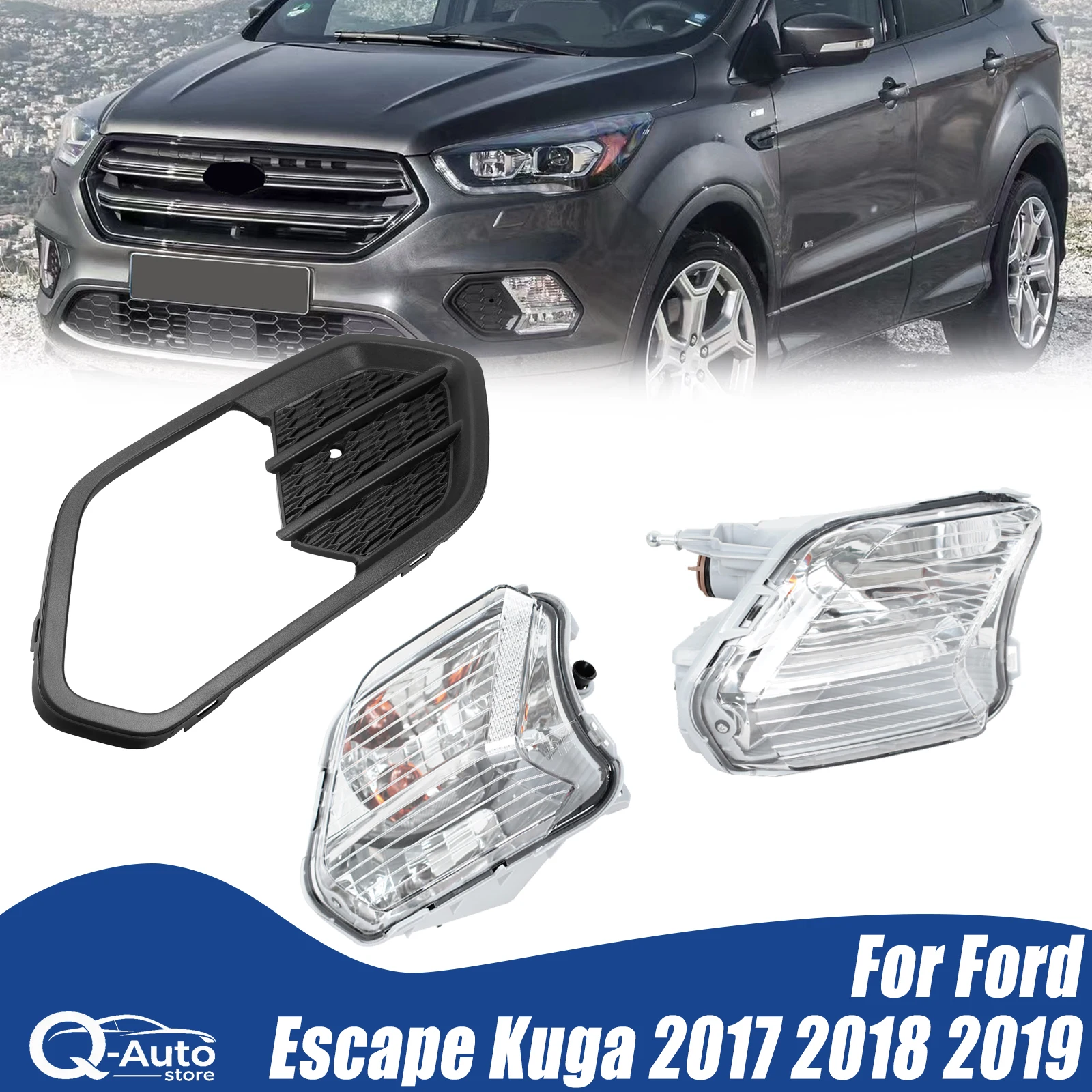 Car Front Fog Lights fog lamp bezel DRL Cover Replacement With Bulb For Ford Escape Kuga 2017 2018 2019 Car Light Assembly