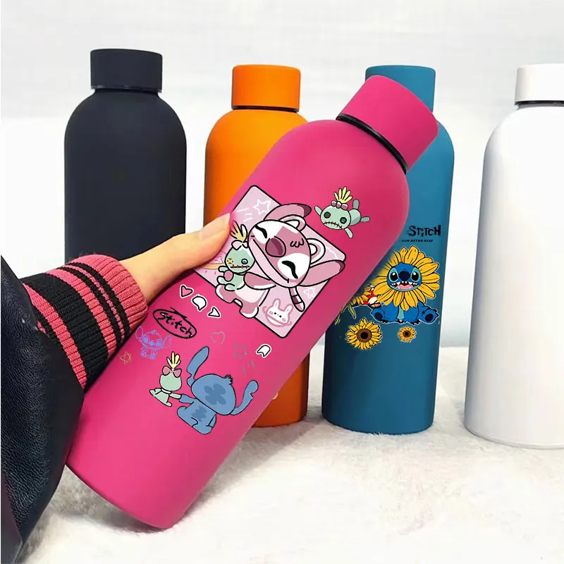 Lilo&Stitch Insulated Cup Sports Small Mouth Bottle Angel Colour Double-layer Vacuum Stainless Steel Cola Coffee Frosted Bottle