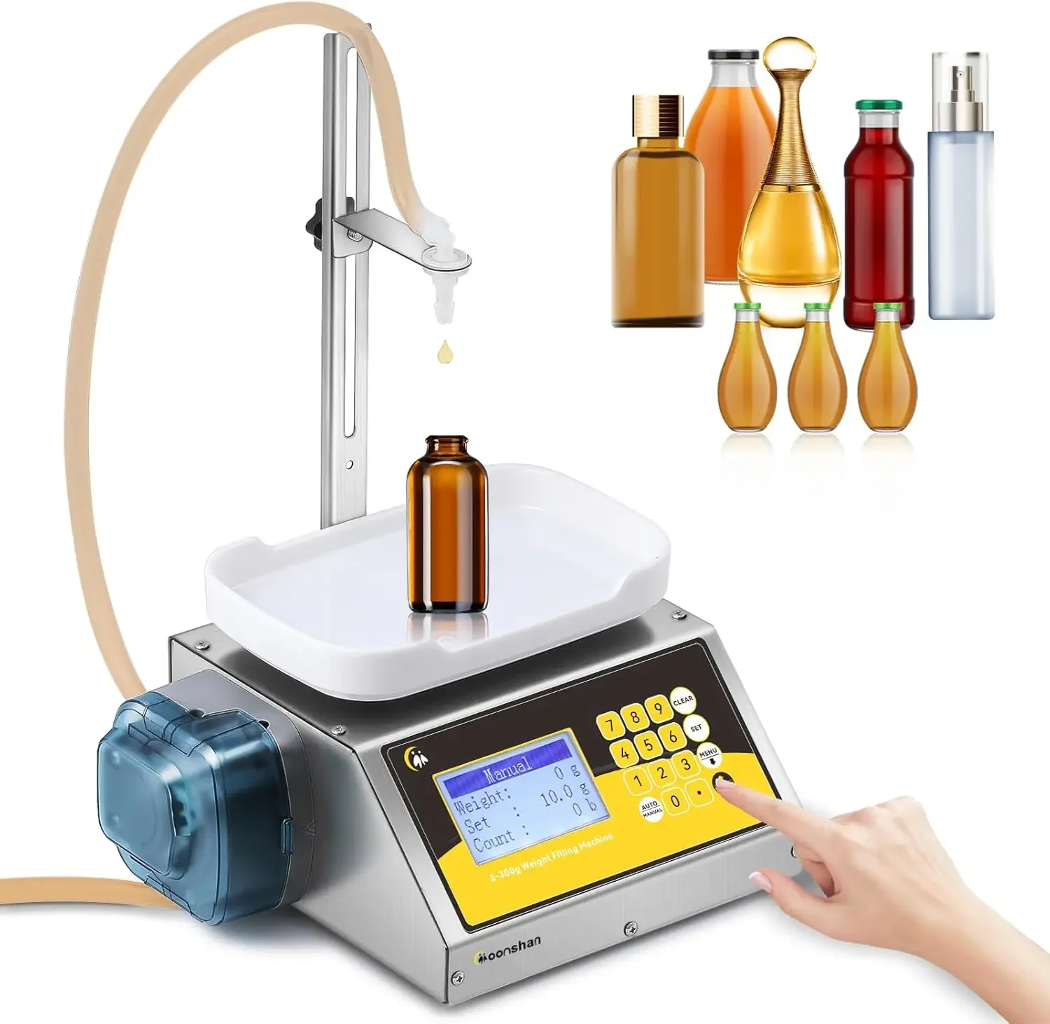 Filling Machine 2-300g Bottle Filler Machine Weight Filling Machine Peristaltic Pump Digital Control for Perfume, MCT Oil, Essen