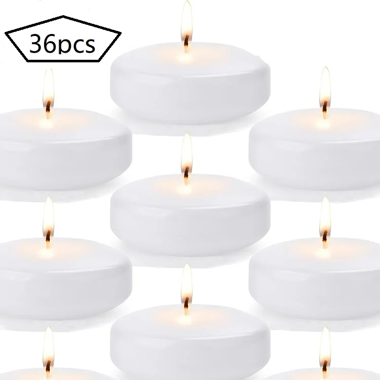 1 box of 36 3in*1.4in white floating candles, wide range of functions, smoke-free, non-polluting, lighting, lasting