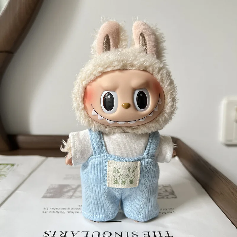 لملابس Labubu يجلس حفلة الزي مع وزرة الأرنب وفستان مجموعة 17 سنتيمتر دمية خلفية الحمالات تنورة زي الملابس فقط