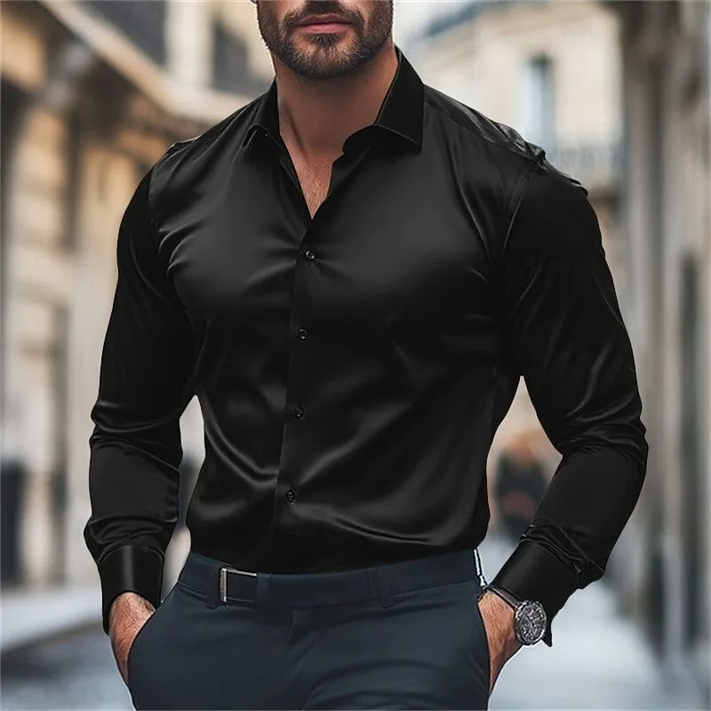 Men's Shirt Casual Comfort Solid Color Wedding Holiday Long Sleeve Shirt Luxury Royal Lapel Top Large Size Fast Shipping