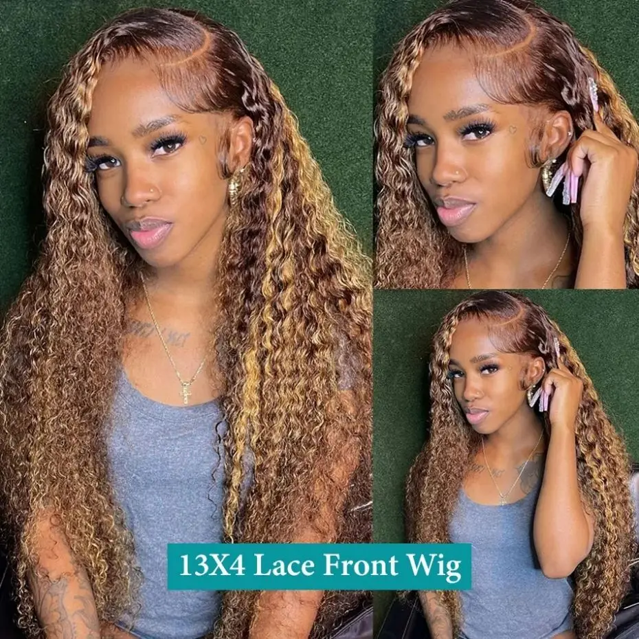 Highlight Wig Deep Wave Lace Front Wig Human Hair 4/27 Ombre Colored 13x6 Lace Frontal Wig For Women Pre Plucked Closure Wig