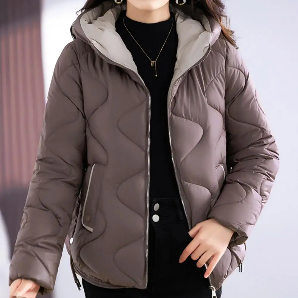 Chaqueta de invierno para mujer, acolchada, a prueba de viento, con capucha, manga larga, bolsillo suelto, Color sólido, cremallera, abrigo de algodón para exteriores