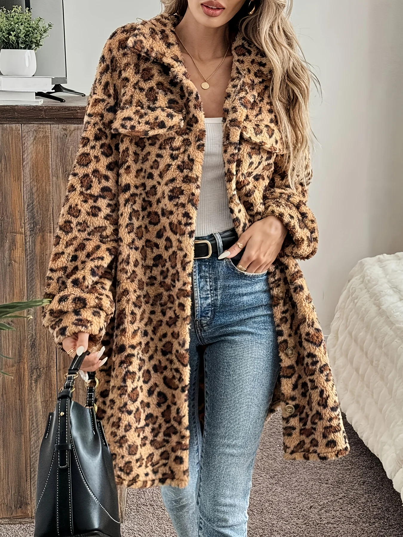 A Fashionable Double-Sided Plush Casual Cardigan Long Coat for European and American Women in Autumn and Winter