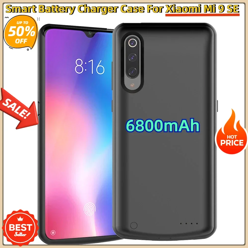 

For Xiaomi Mi 9 SE Extenal Battery Cases Slim Backup Power Bank Portable Charging Cover Smart Battery Charger Case 6800mAh