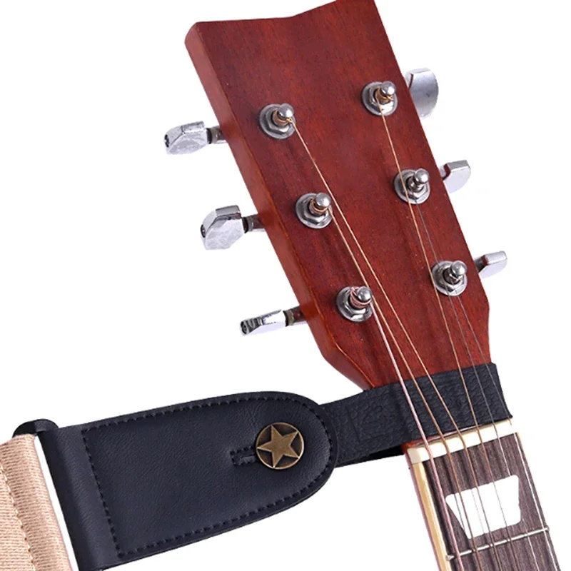 Guitar Neck Strap Guitar Strap Leather Head Belt Holder Button Safe Lock Ukulele Bass Folk Acoustic Electric Guitar Accessories