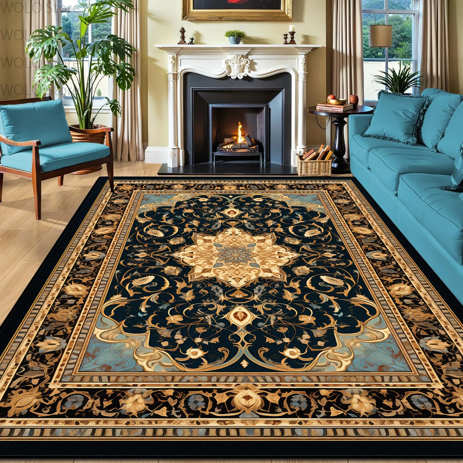 Persian Luxury Living Room Carpet Ethnic Decoration Home Antiskid Large Size Rug Bedroom Dining Room Tables Chair Foot Mat Tapis