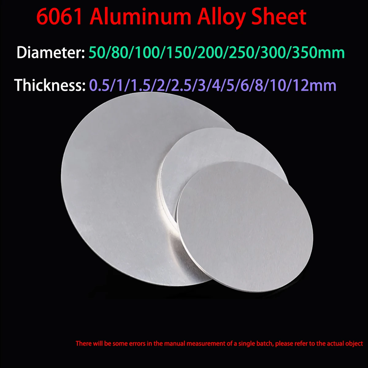 6061 Aluminum Round Plate Disc Heat Sink Thin Plate Thickness 0.5-12mm Dia50-350mm Customize Laser Cut