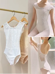 Ballet Leotard Women Elegant Lace Style Practice Ballet Dancing Clothes White Swan Professional Dance Team Gymnastics Coverall