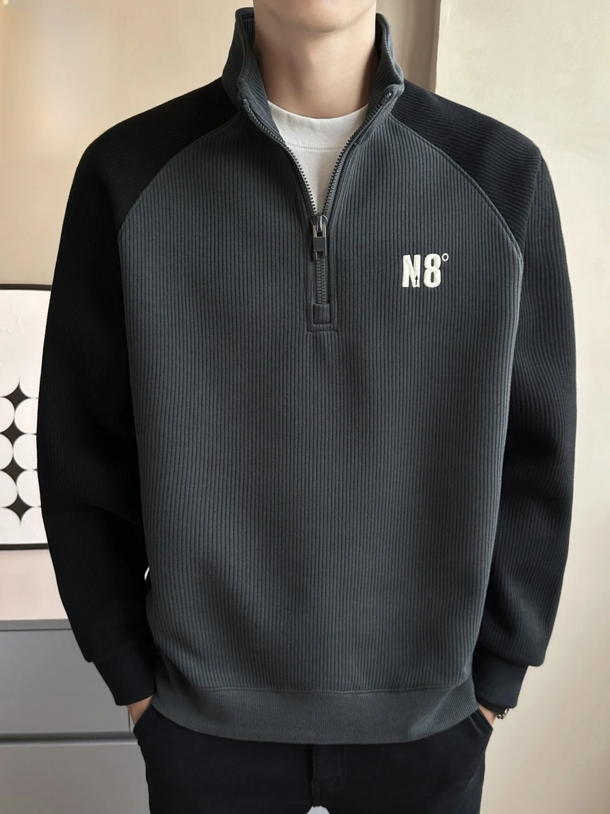 

Мужская толстовка на молнии с воротником-стойкой, повседневная, с длинным рукавом, осенняя, модная, в стиле пэчворк, удобная, свободного кроя, немнущаяся