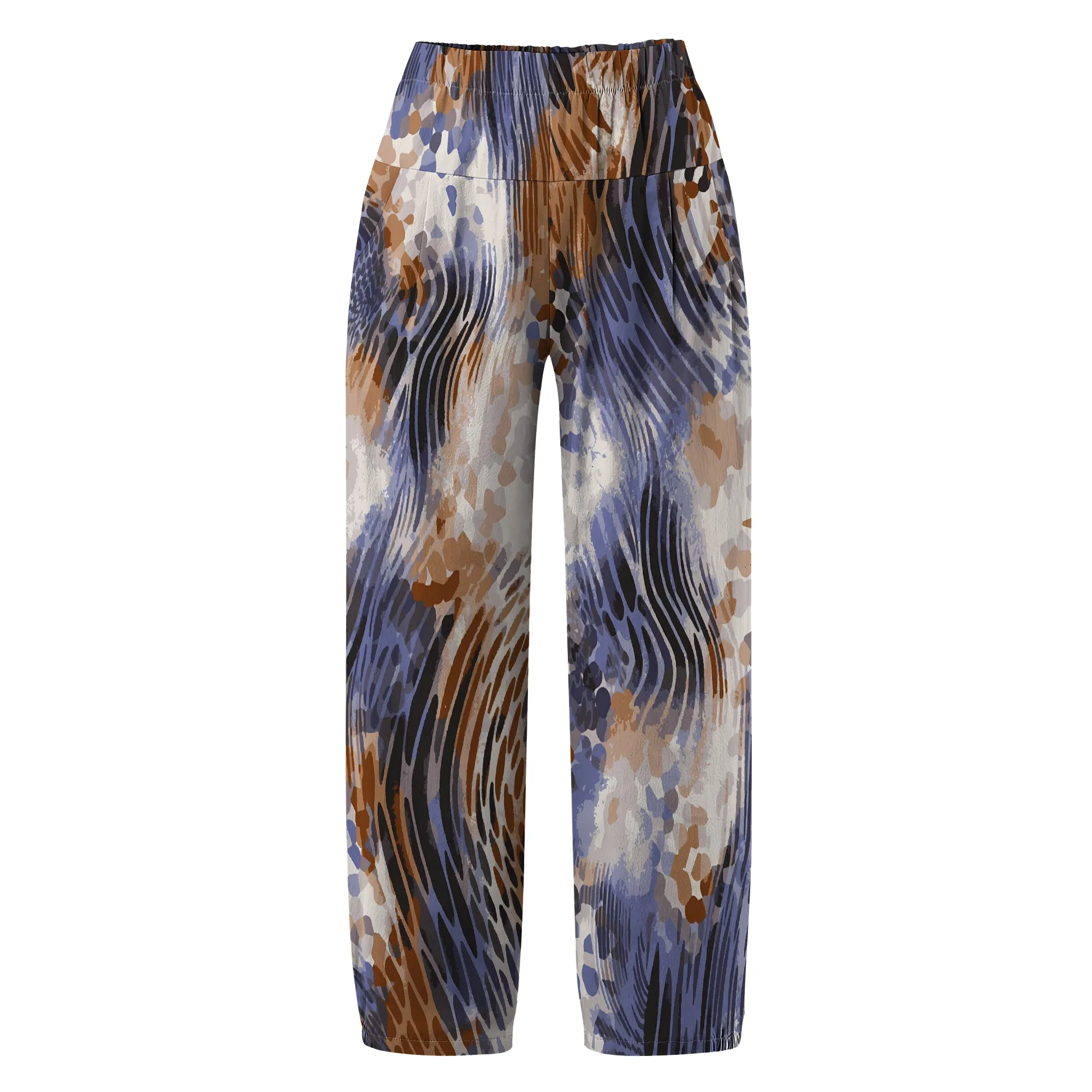 Nupusa Abstract Print Pants for Women Regular Size Summer Casual High - Waist Cropped Pants