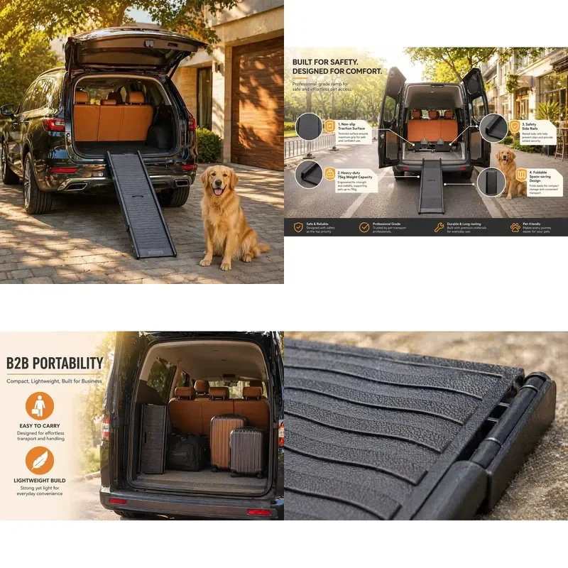 for  Portable Folding Pet Ramp Non Slip Traction Surface Removable Dog Ladder Suitable  Car Truck Trunk Back Door