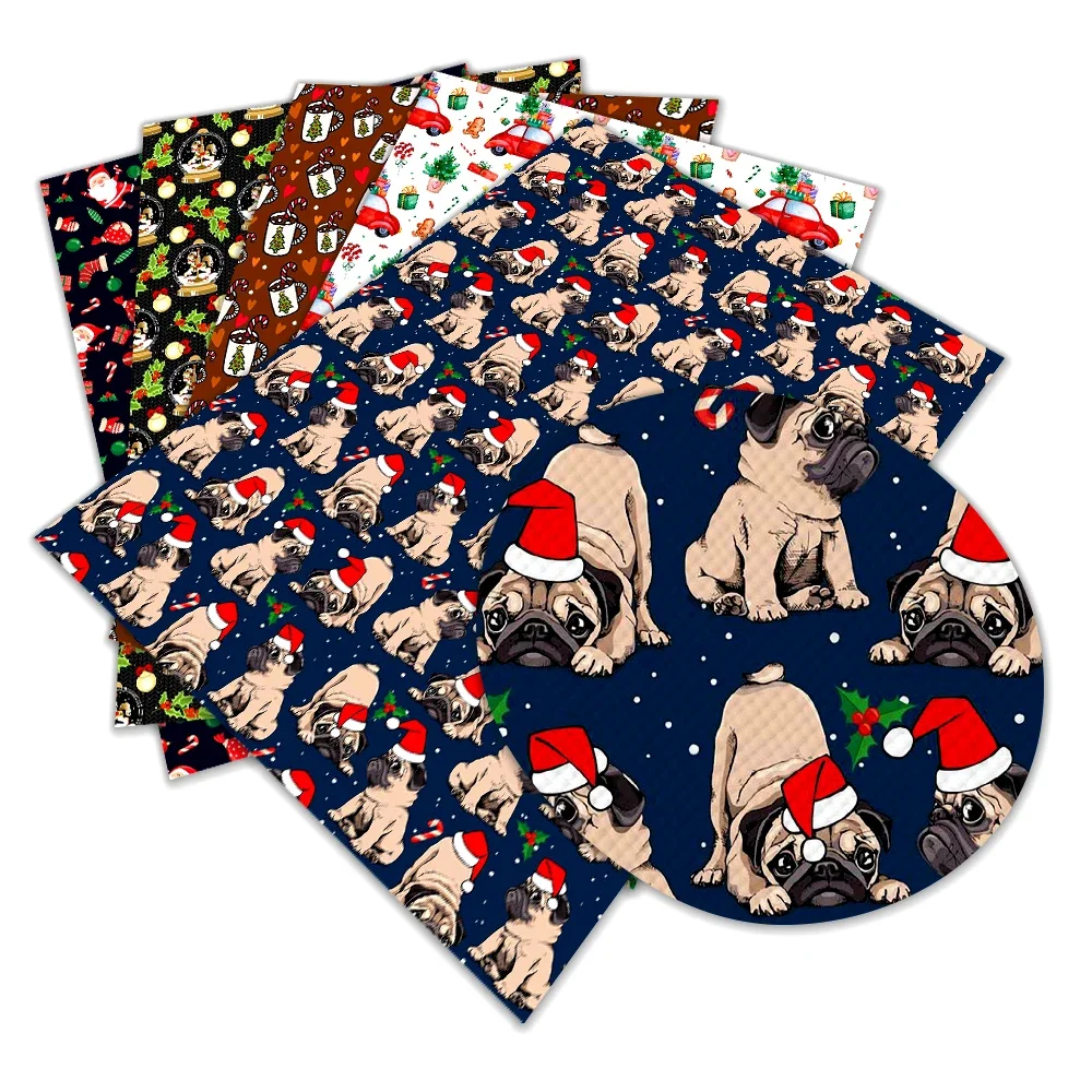 Neue Design Weihnachten Cartoon Gedruckt Kunstleder Blätter Vinyl Blätter DIY Ohrring Haar Schleife Handwerk Leder 12*8"