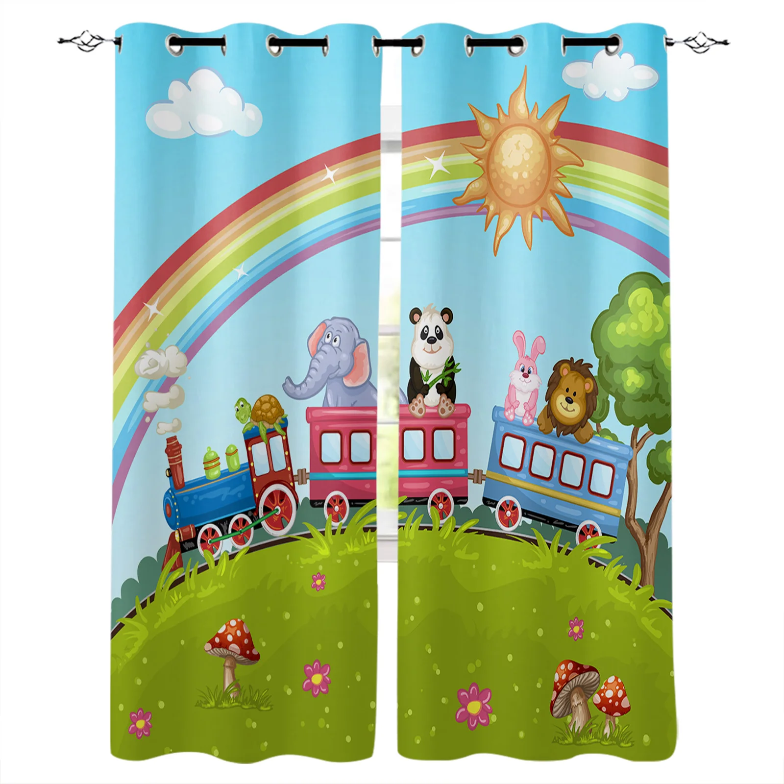 Train Zoo Cartoon Children Sun Rainbow Blackout Curtains Window Curtains For Bedroom Living Room Decor Window Treatments