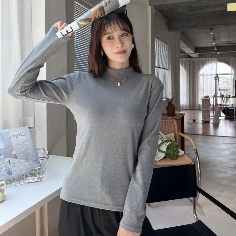 

Long Sleeve Top Lightweight Women Top Cozy Velvet Stand Collar Women's Winter Top with Slim Fit Long Sleeve Soft Warm for Fall